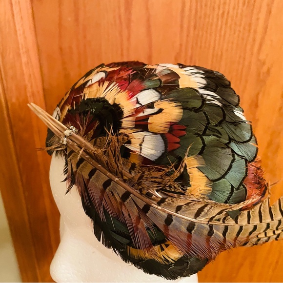 URBI ET ORBI Vintage flapper style pheasant feathered hat headband headdress - Picture 4 of 5